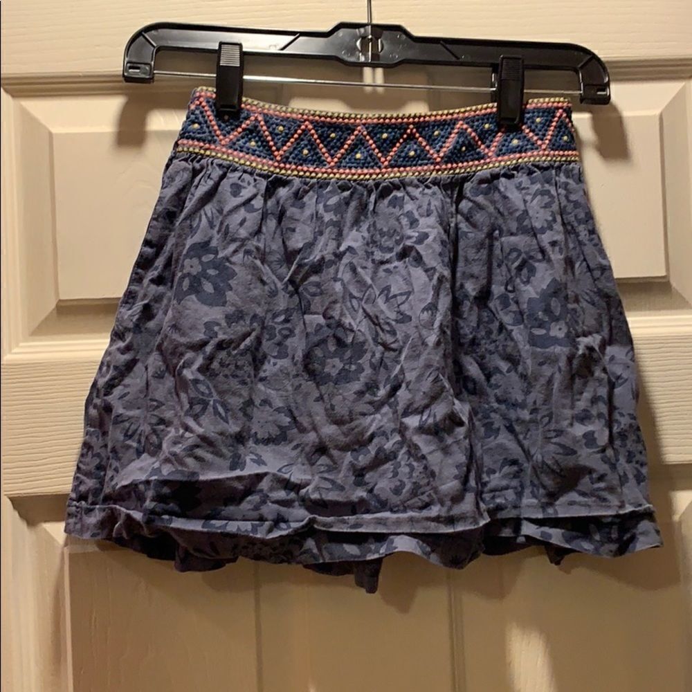 Tea Blue Floral Skirt with Aztec waistband